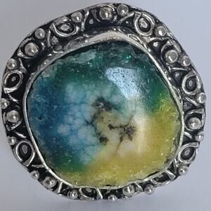 Handmade Sterling Silver Rainbow Druzy Ring, Size 9.5 Bohemian Jewelry